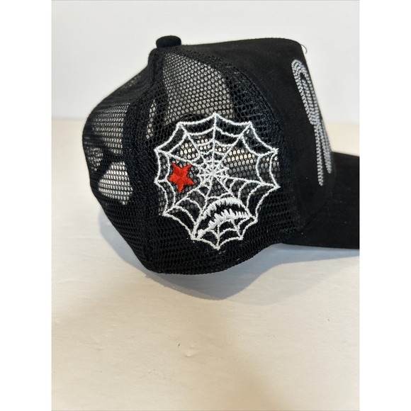 Versatile is Rare Rhinestone Black Spiderweb Heart Trucker Hat Cap One Size Used - Picture 5 of 7